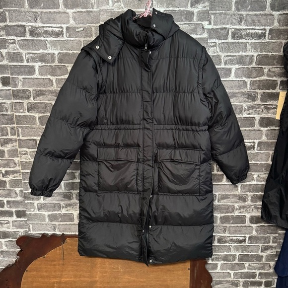 NWT JustFab long puffer coat black pockets vest - Picture 1 of 12